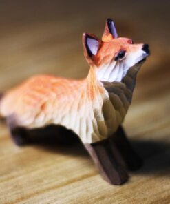 Fox Figurines Hand Carved Painted Wooden