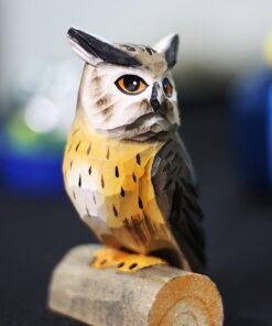 Owl Figurines Hand Carved Painted Wooden