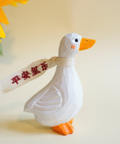 Whtie Duck Figurines Hand Carved Painted Wooden