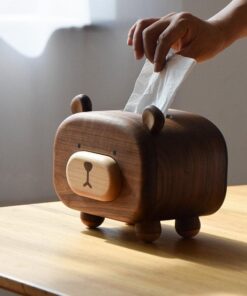 Bear Tissue Box Cover with Toothpick holder Wooden Handmade Decorations