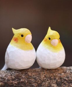 Cockatiel Bird Figurines Hand Carved Painted Wooden