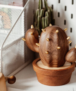 Cactus Jewelry Storage Holder Desktop Ornament Wooden Creative Gifts