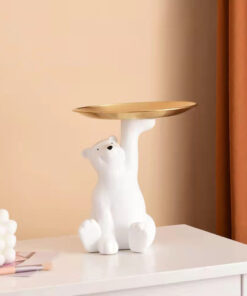Sitting Polar Bear Statue With Tray