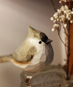 Tufted Titmouse Figurines Hand Carved Painted Wooden