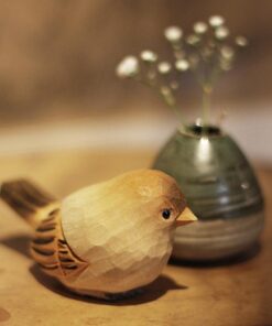Chubby Bird Figurines Hand Carved Painted Wooden