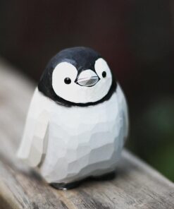 Penguin Figurines Hand Carved Painted Wooden