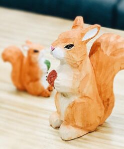 Squirrel Figurines II Hand Carved Painted Wooden