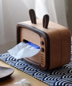 Retro TV Tissue Box Cover Wooden Handmade Rabbit Home Decoration