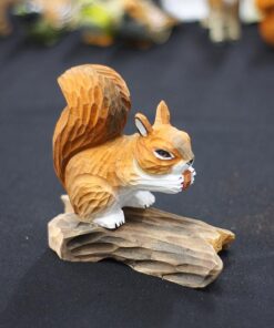 Squirrel Figurines Hand Carved Painted Wooden