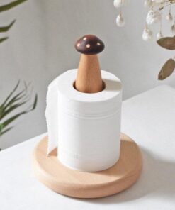 Mushroom Tissue Holder Wooden Handmade Roller Paper Stand