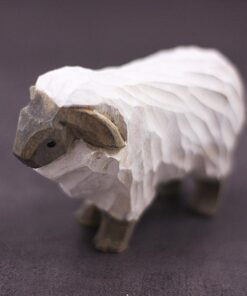 Sheep Figurines Hand Carved Painted Wooden