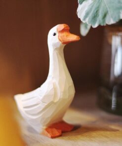 Goose Figurines Hand Carved Painted Wooden