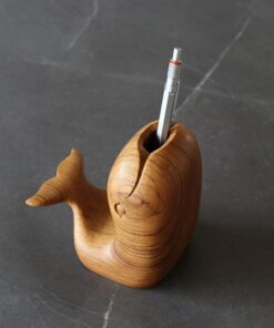 Pen holder Hand-Carved Whale Teak Wood