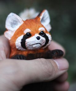 Red Panda Figurines Hand Carved Painted Wooden