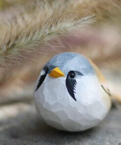 Bearded Tit Figurines Hand Carved Painted Wooden