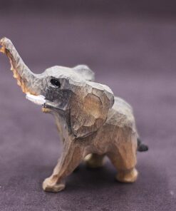 Elephant Figurines Hand Carved Painted Wooden
