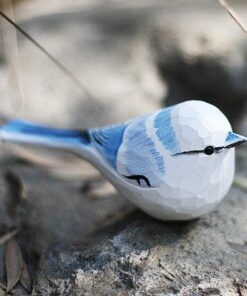 Azure tit Bird Figurines Hand Carved Painted Wooden