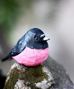 Pink Robin Bird Figurines Hand Carved Painted Wooden