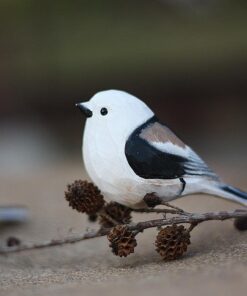 Aegithalidae Bird Figurines Hand Carved Painted Wooden