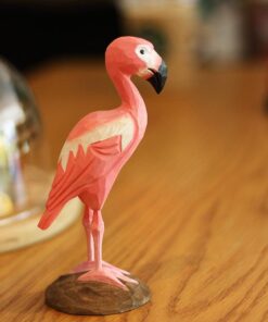 Flamingo Bird Figurines Hand Carved Painted Wooden